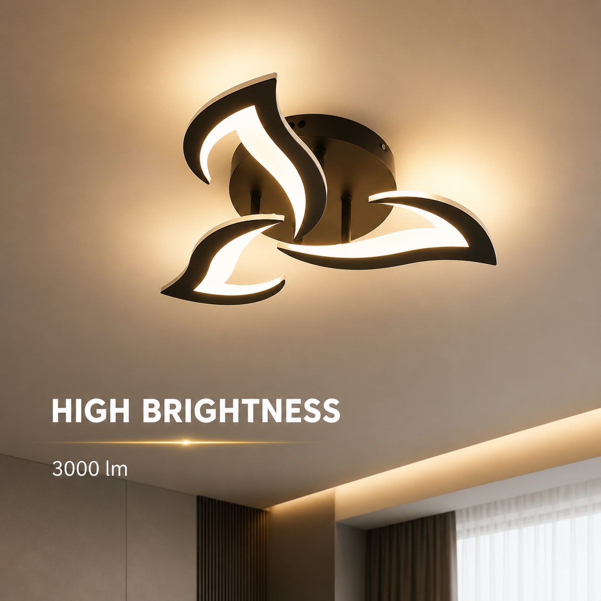 Plafonieră LED neagră, 58 cm, 54 W, dimabilă, cu telecomandă, 3 culori