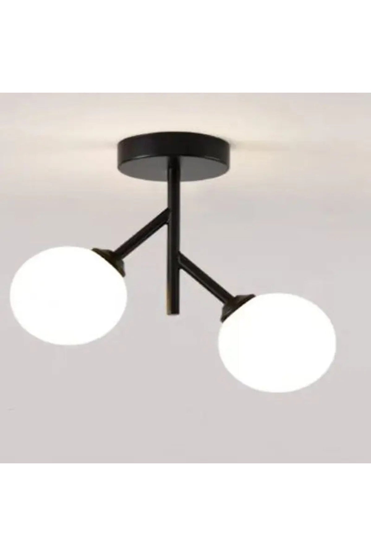Plafonieră modernă în formă de Y, neagră, 2 globuri albe, E27, 30 cm