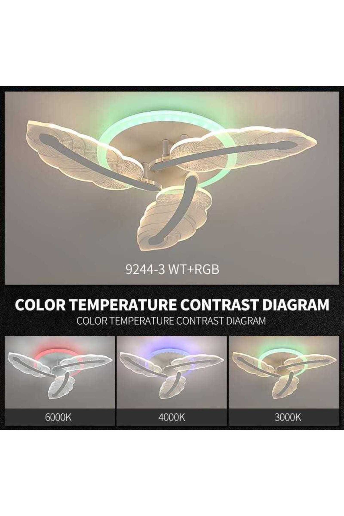 Plafonieră LED cu 3 surse, RGB, dimabilă, Wi-Fi, telecomandă, 58 cm