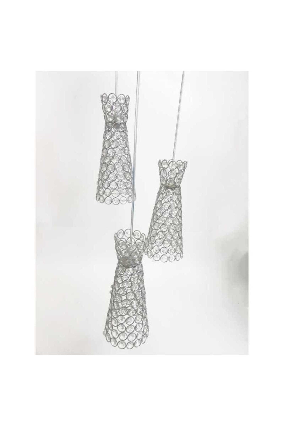 Candelabru LED cu cristale, 15 W, 3 lumini, finisaj nichel