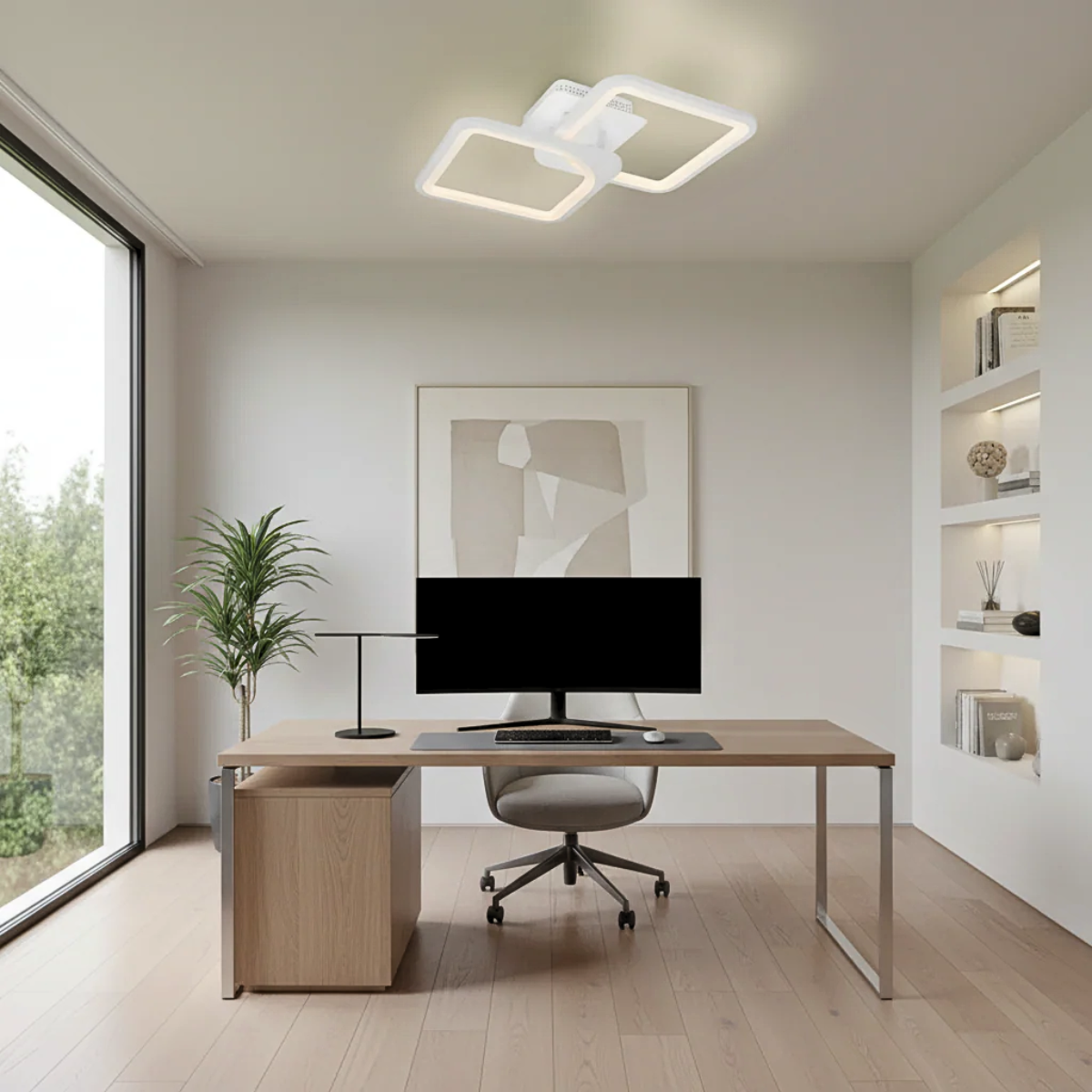 Plafonieră LED pătrată albă, 8 lumini, 35 W, cu telecomandă