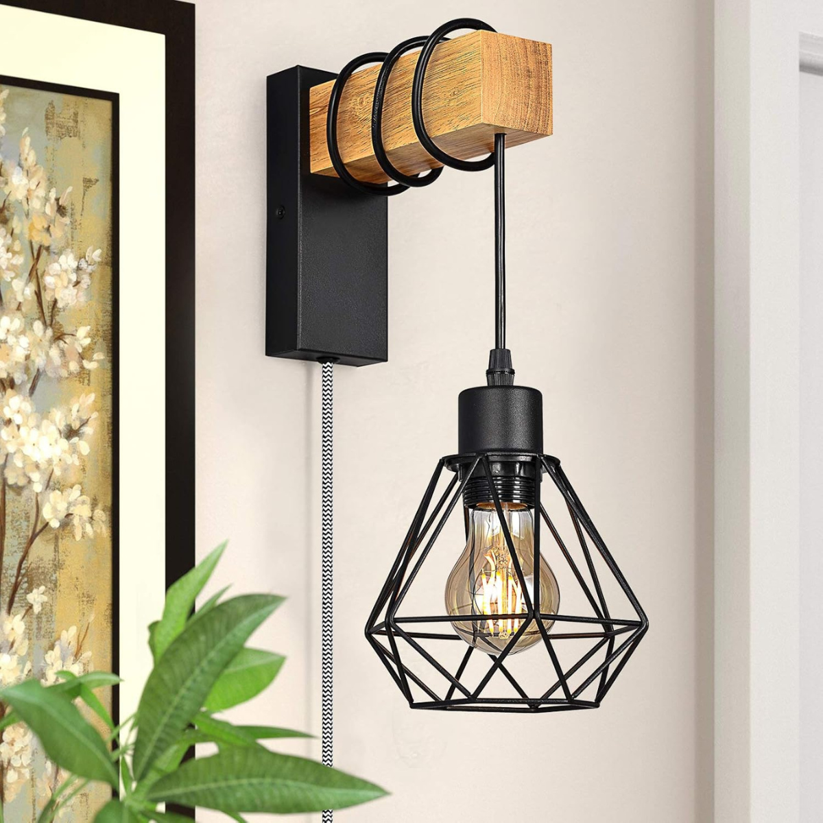 Lampă de perete cu finisaj lemn, soclu E27, 1 bec, max. 60 W