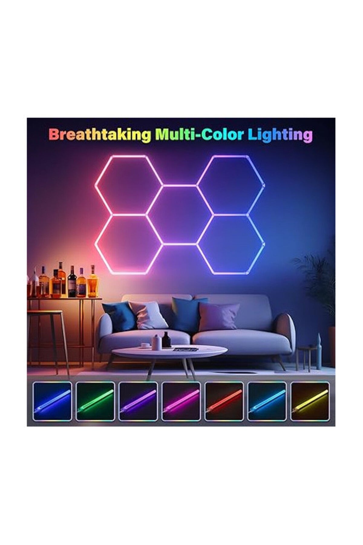 Plafonieră LED 90 W cu 5 hexagoane, RGB, IP65
