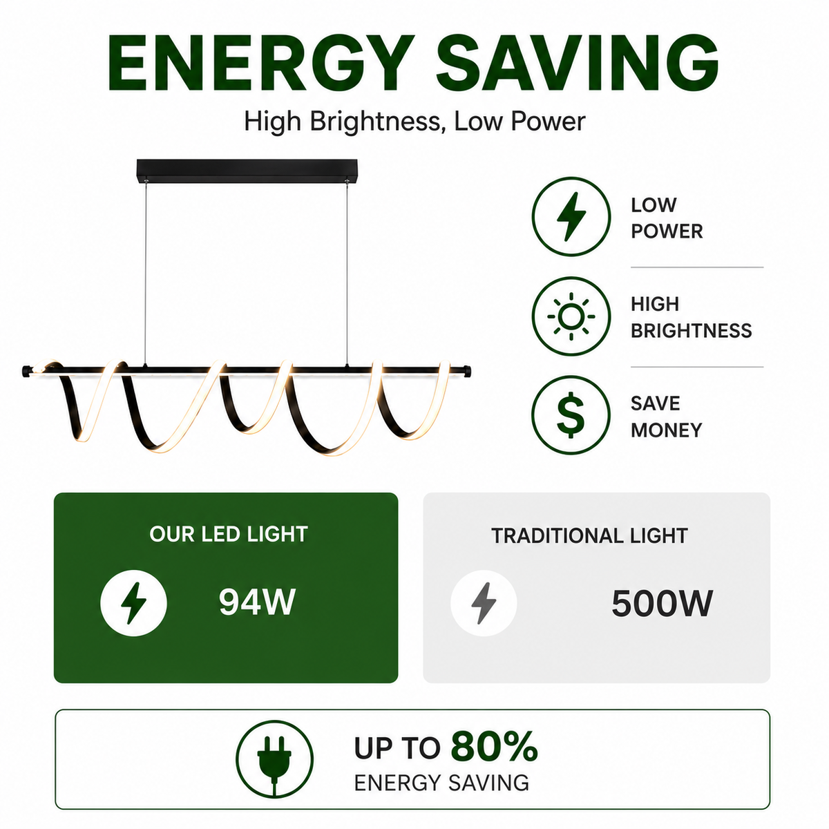 Lustră LED neagră, 94 W, 4500 lm, cu telecomandă