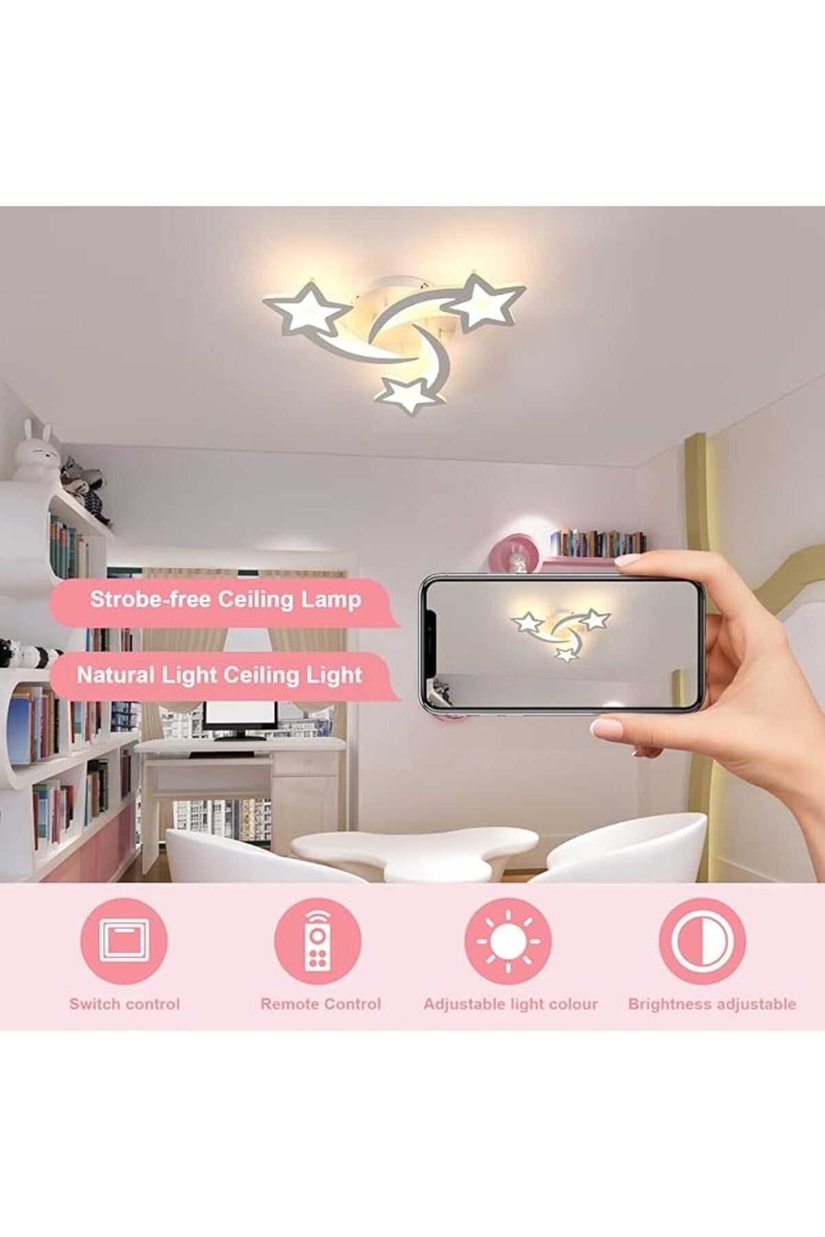 Plafonieră LED cu 3 lumini, dimabilă, Wi-Fi, aplicație și telecomandă