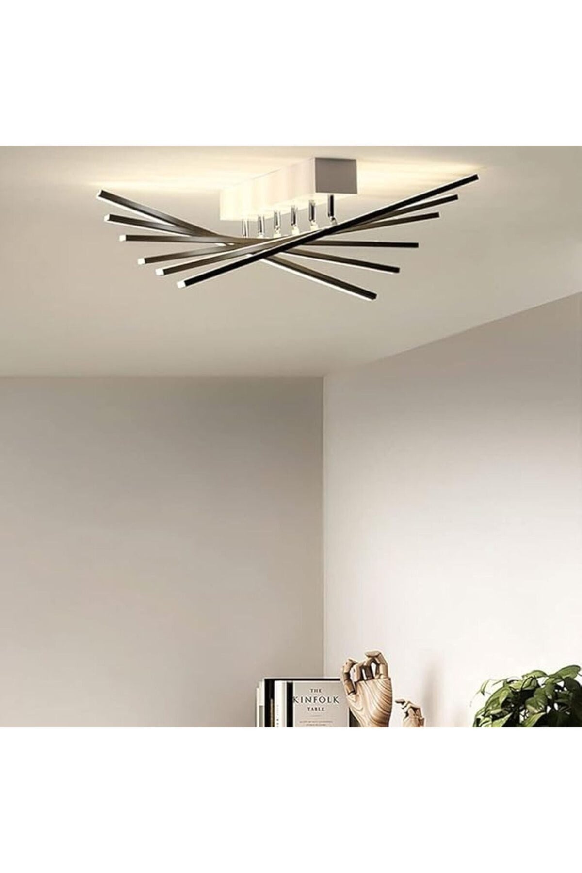 Plafonieră LED neagră 144 W, 6 surse, dimabilă, telecomandă, 3 culori