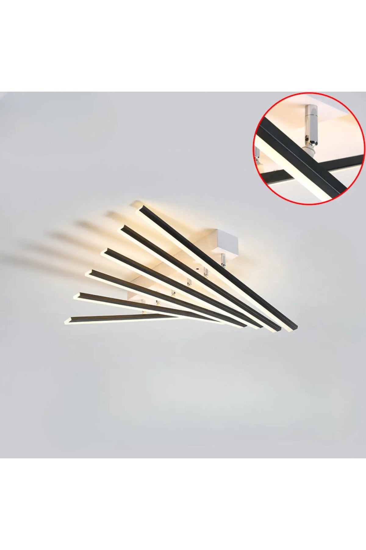 Plafonieră LED neagră 144 W, 6 surse, dimabilă, telecomandă, 3 culori