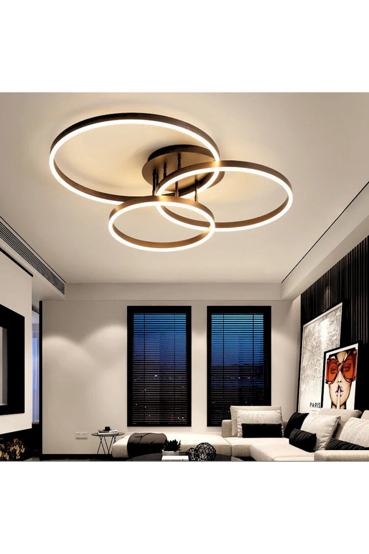 Plafonieră LED neagră 136 W, 6 surse, cu telecomandă, 2500 lm