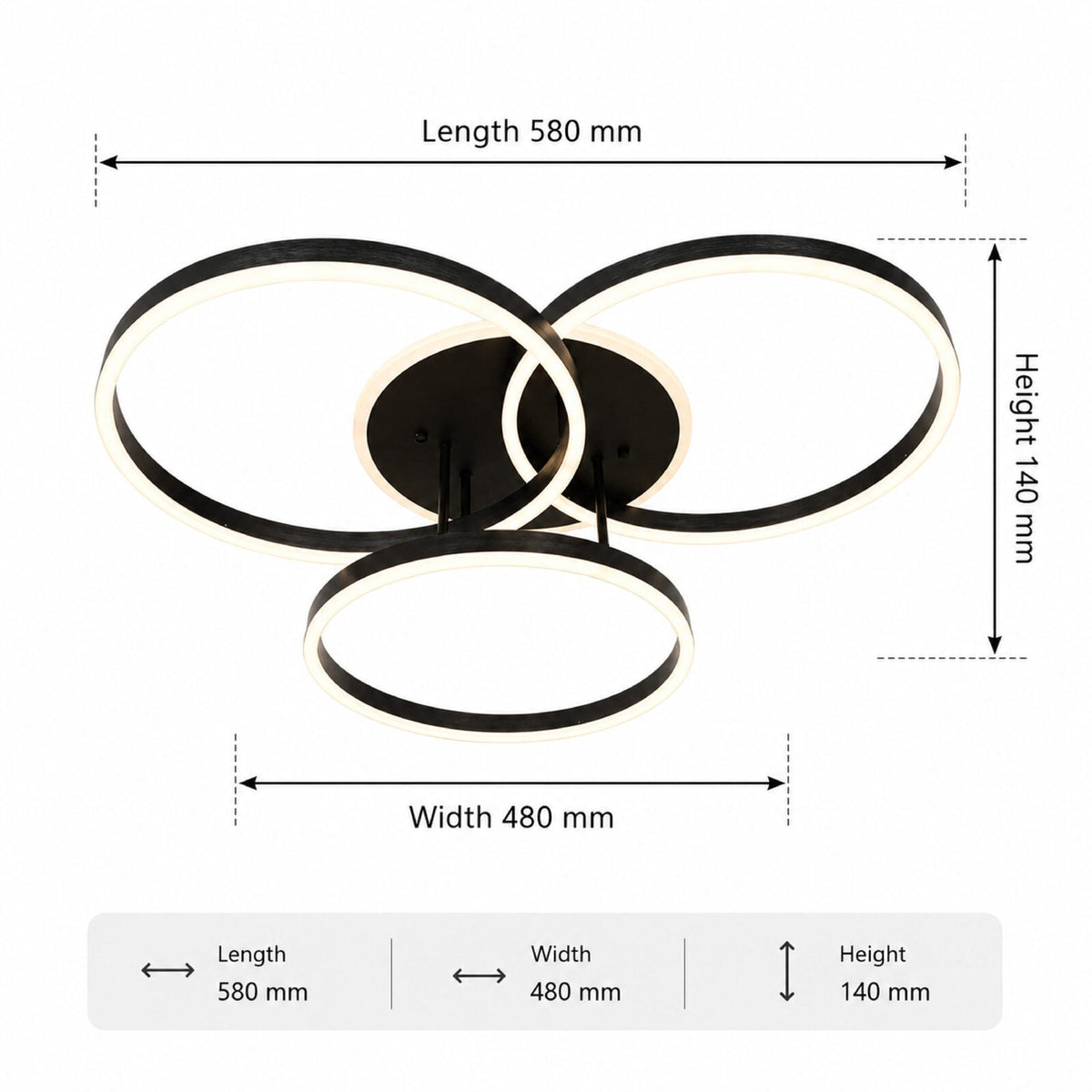 Plafonieră LED neagră 136 W, 6 surse, cu telecomandă, 2500 lm