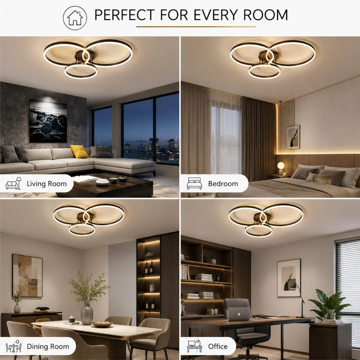 Plafonieră LED neagră 136 W, 6 surse, cu telecomandă, 2500 lm