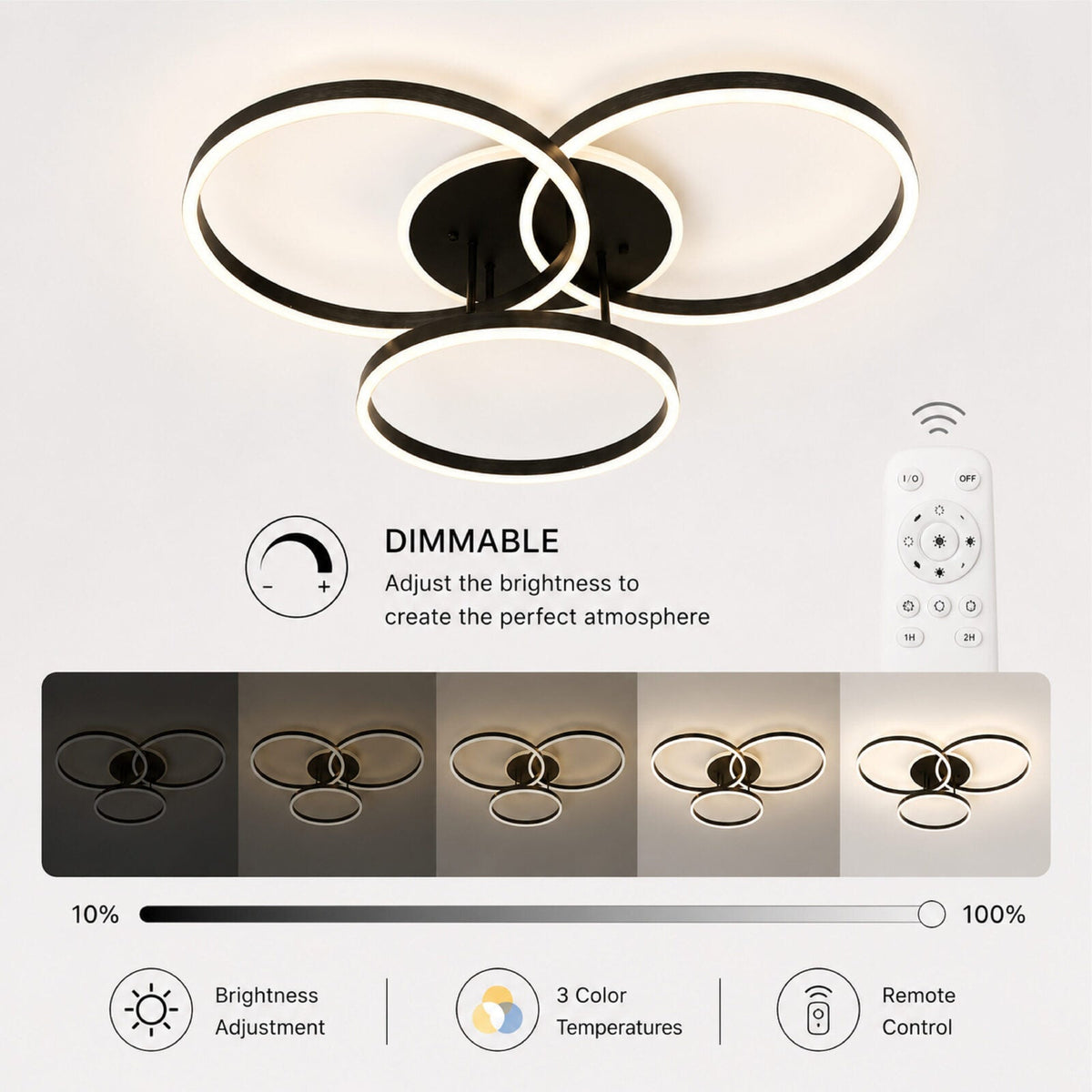 Plafonieră LED neagră 136 W, 6 surse, cu telecomandă, 2500 lm