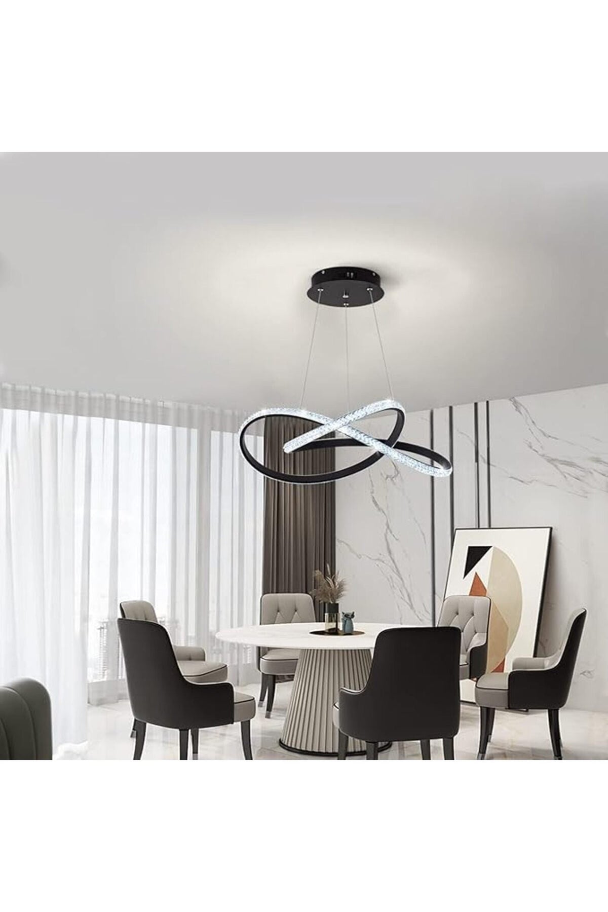 Lustră LED neagră cu cristale, 50 cm, WiFi, 3 culori, dimabilă