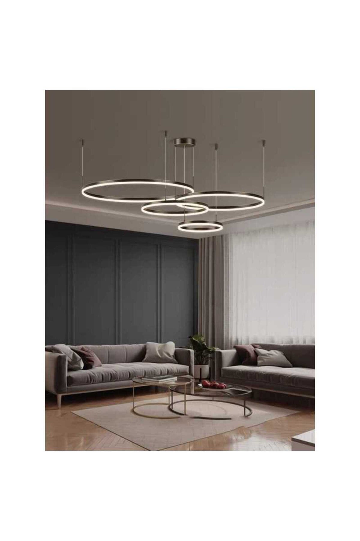 Lustră LED neagră cu 4 inele, dimabilă, cu telecomandă, 60–30 cm