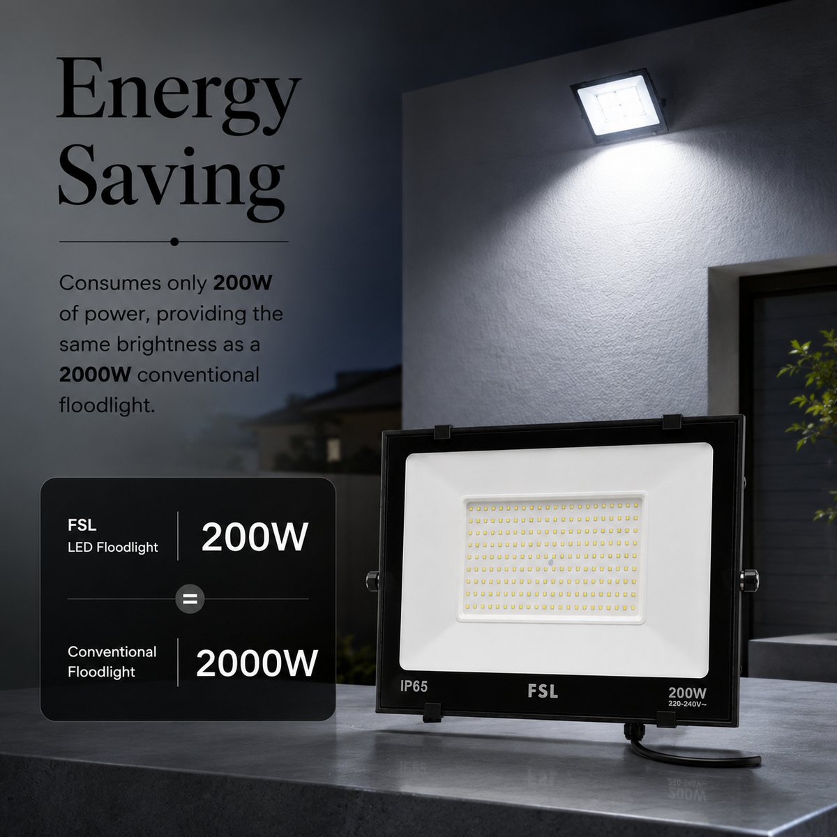 Proiector LED exterior FSL FSF21, 200 W, 16.000 lm, lumină rece 6500 K