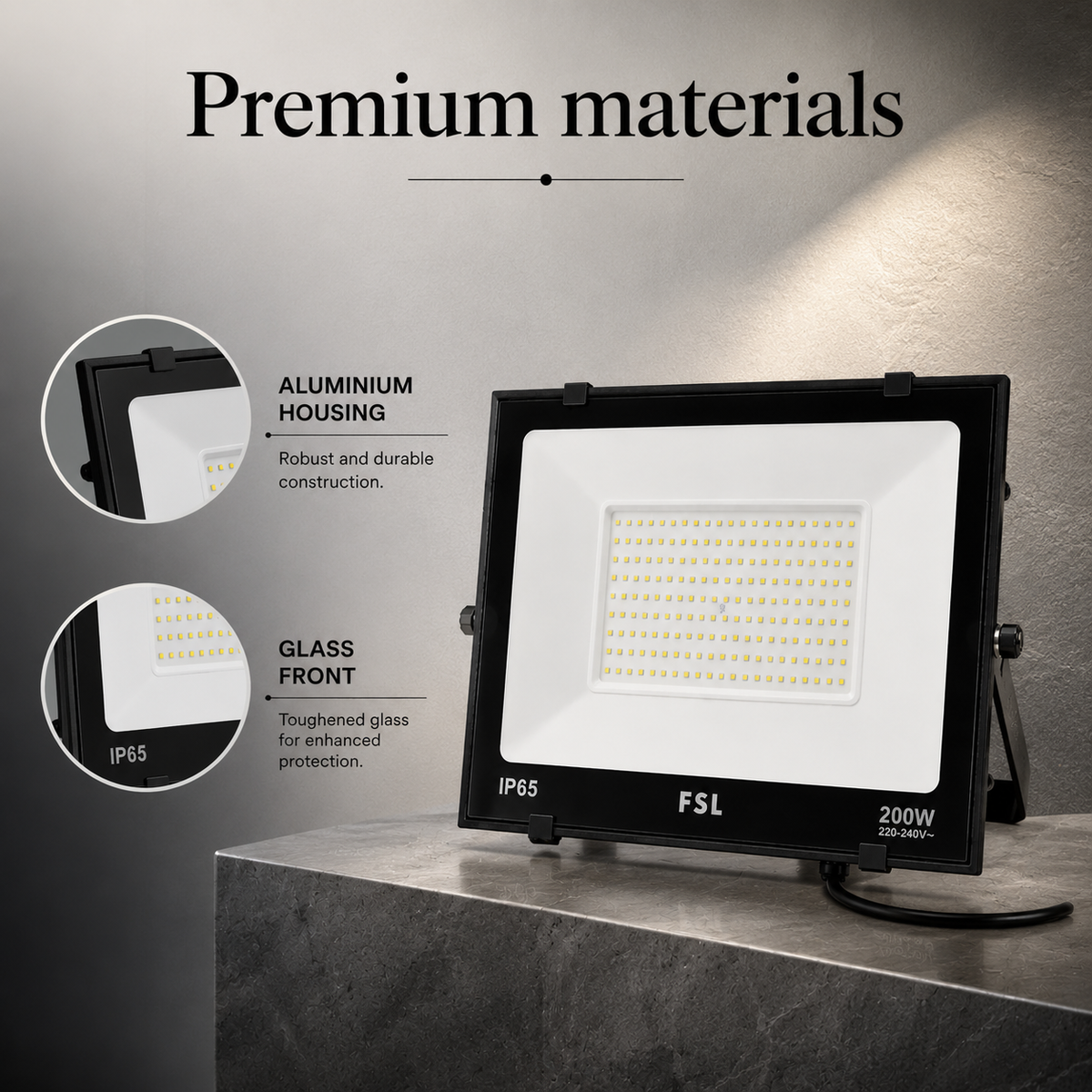 Proiector LED exterior FSL FSF21, 200 W, 16.000 lm, lumină rece 6500 K