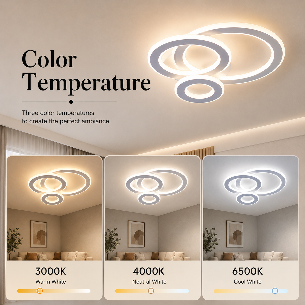 Plafonieră LED albă 52 W, 3 temperaturi de culoare, 3000–6500 K