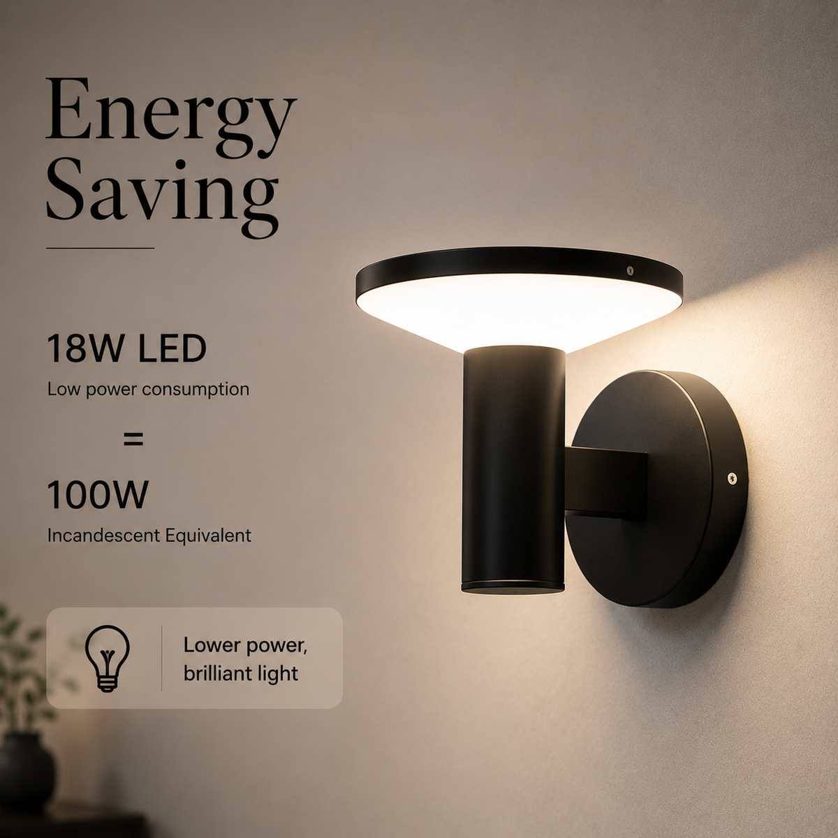 Aplică LED de exterior, 18 W, 1800 lm, IP65, neagră, lumină caldă