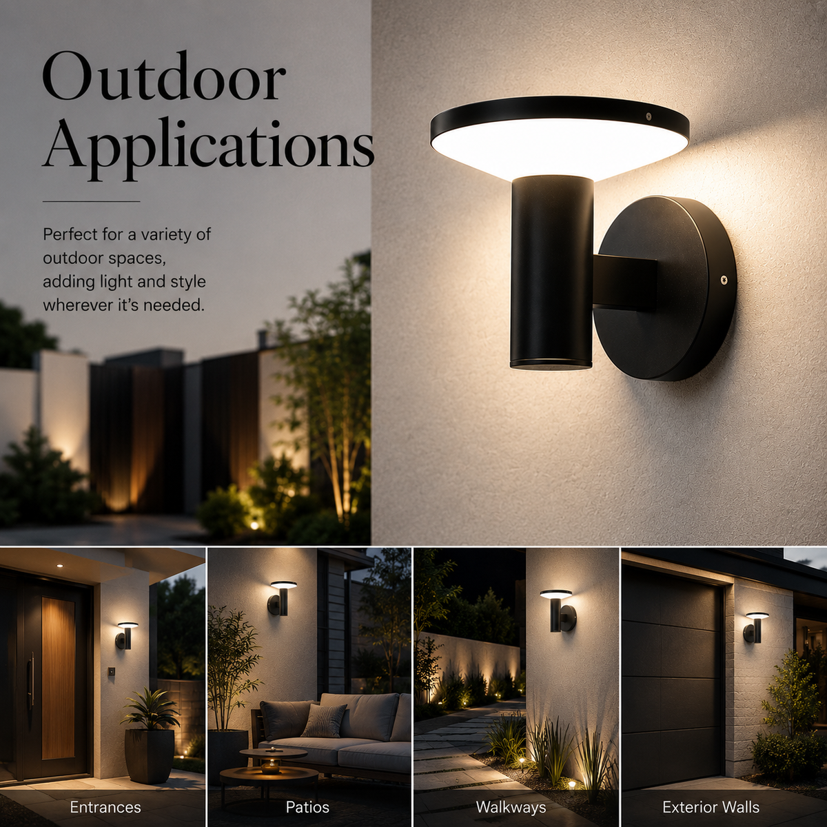 Aplică LED de exterior, 18 W, 1800 lm, IP65, neagră, lumină caldă