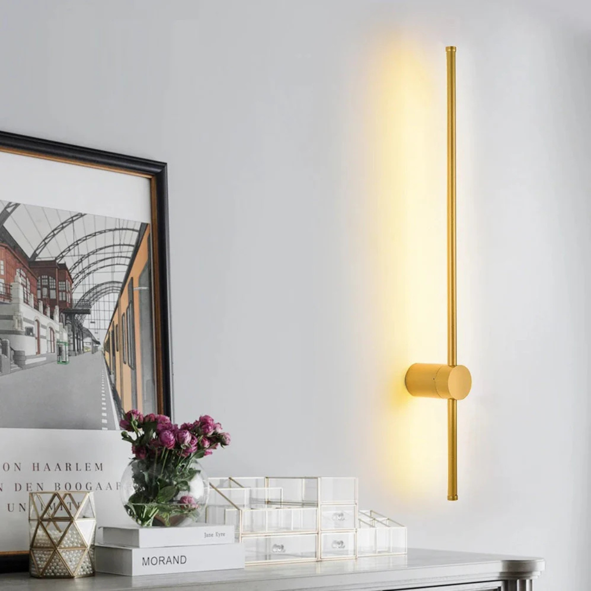 Aplică LED de perete 100 cm, 34 W, aurie, 3 temperaturi de culoare