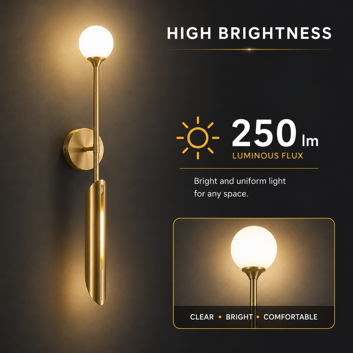 Aplică LED de perete aurie, 70 cm, 5 W, cu 3 temperaturi de culoare