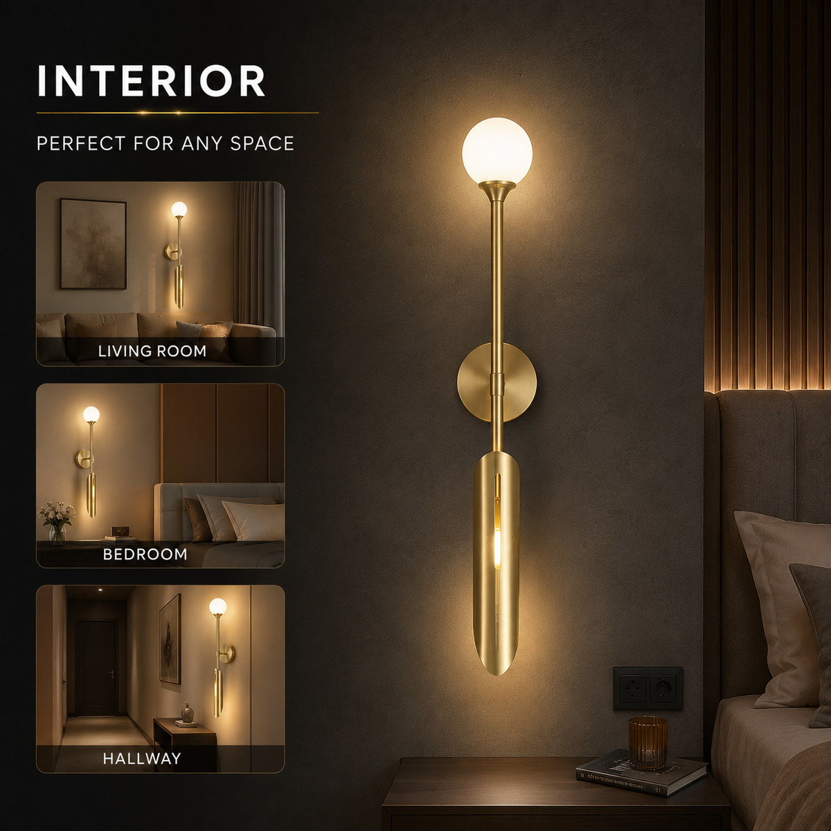 Aplică LED de perete aurie, 70 cm, 5 W, cu 3 temperaturi de culoare