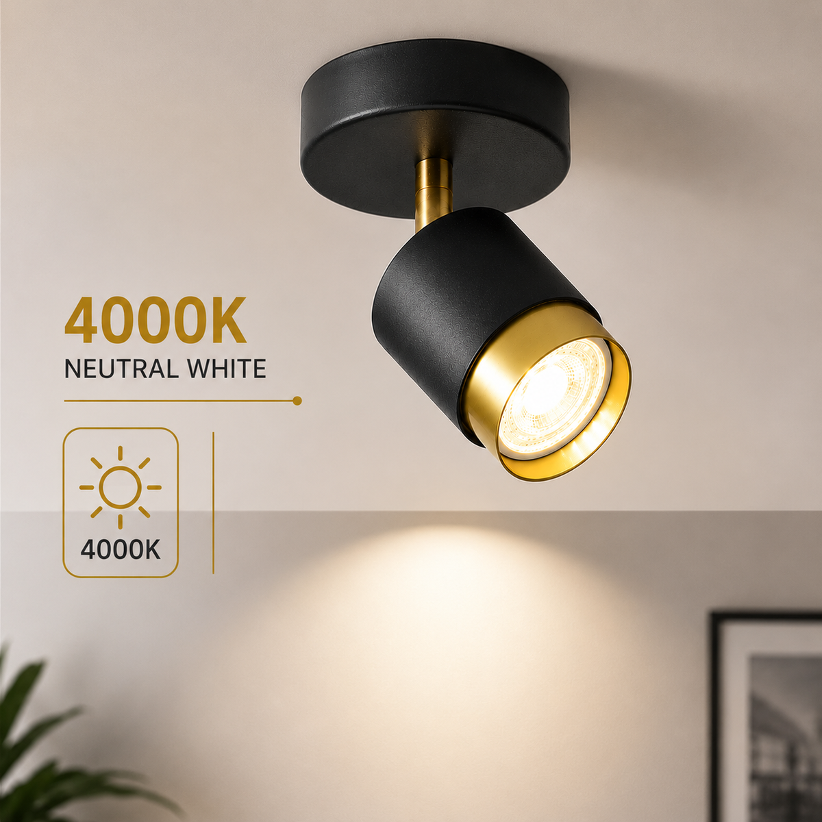 Spot LED încastrat negru, 5 W, 400 lm, lumină albă neutră