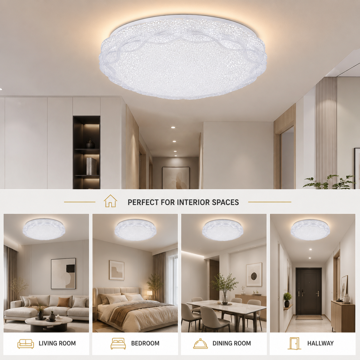 Plafonieră LED albă, Ø35 cm, cu telecomandă și 3 moduri de iluminare