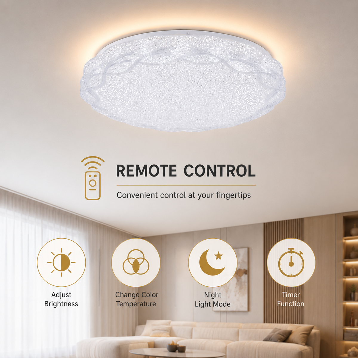 Plafonieră LED albă, Ø35 cm, cu telecomandă și 3 moduri de iluminare