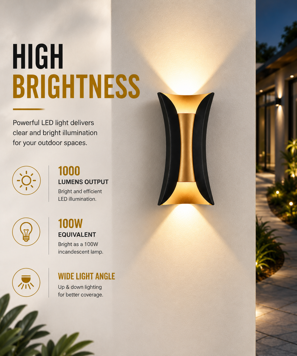 Aplica LED de exterior Clada, 10 W, aluminiu și acril, negru-auriu