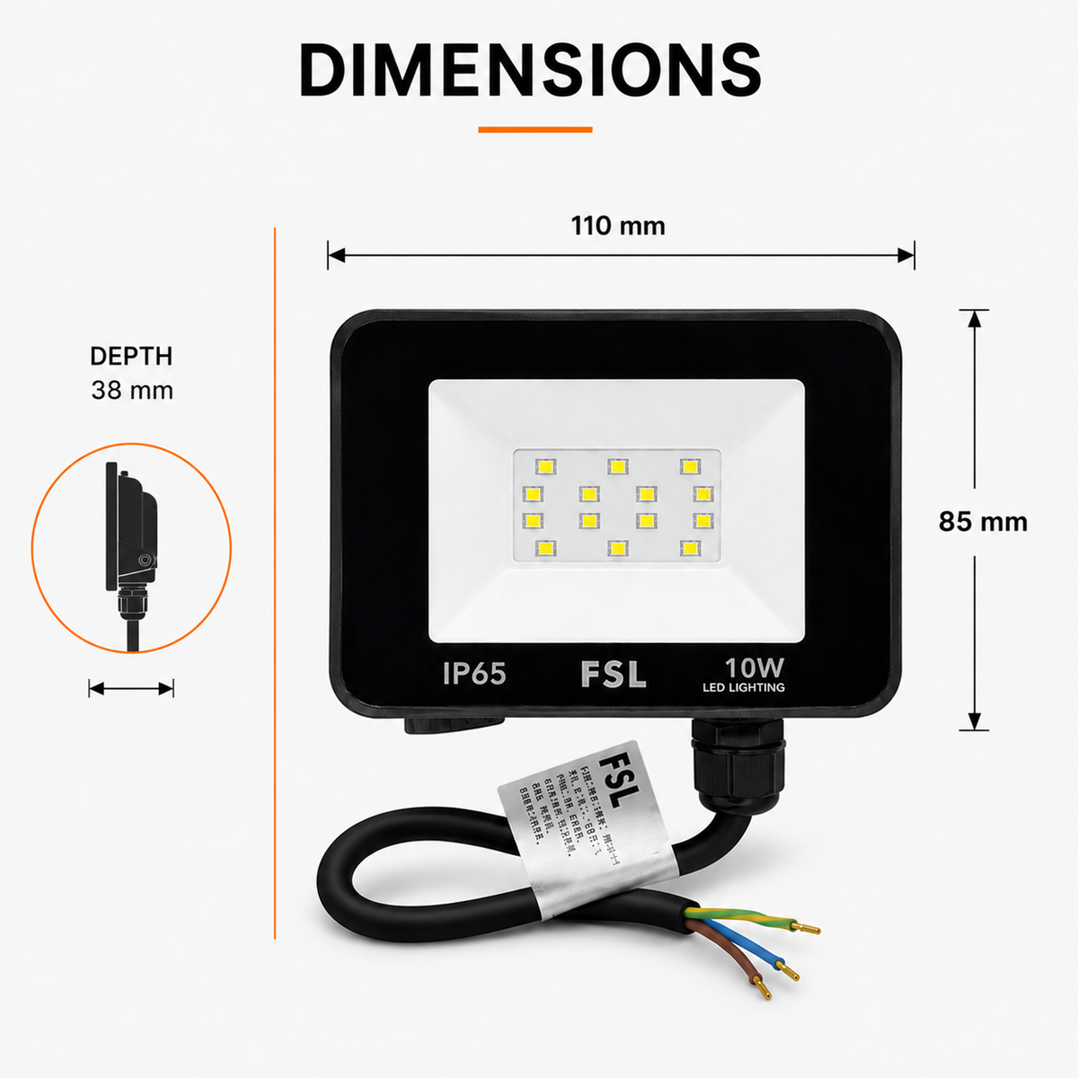 Proiector LED de exterior FSF21, 10 W, 800 lm, lumină rece 6500 K