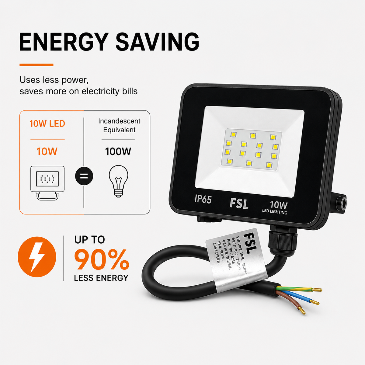 Proiector LED de exterior FSF21, 10 W, 800 lm, lumină rece 6500 K