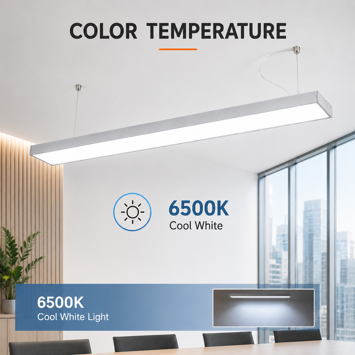 Lampă LED suspendată albă, 54 W, 4860 lm, 6500 K, 120 cm