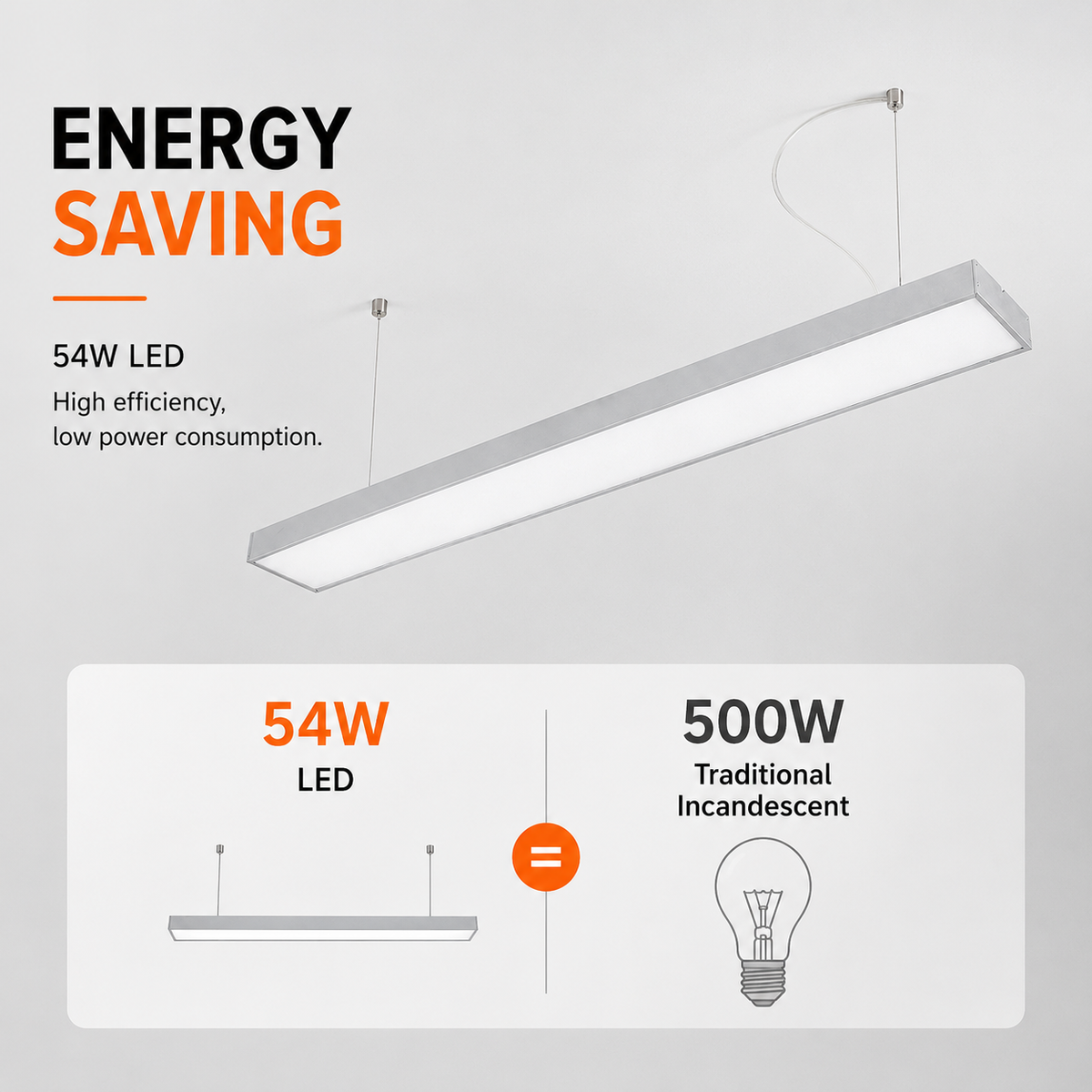 Lampă LED suspendată albă, 54 W, 4860 lm, 6500 K, 120 cm