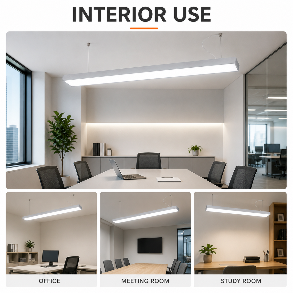 Lampă LED suspendată albă, 54 W, 4860 lm, 6500 K, 120 cm