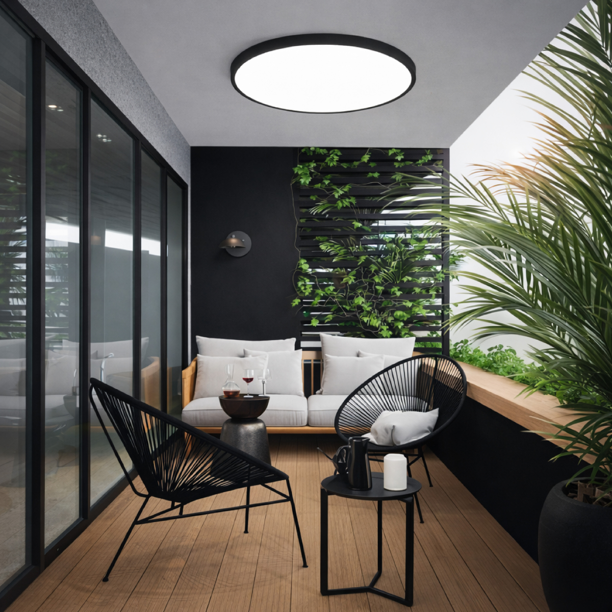 Plafonieră LED neagră Ø50 cm, 60 W, 4000 lm, 3 culori, IP44