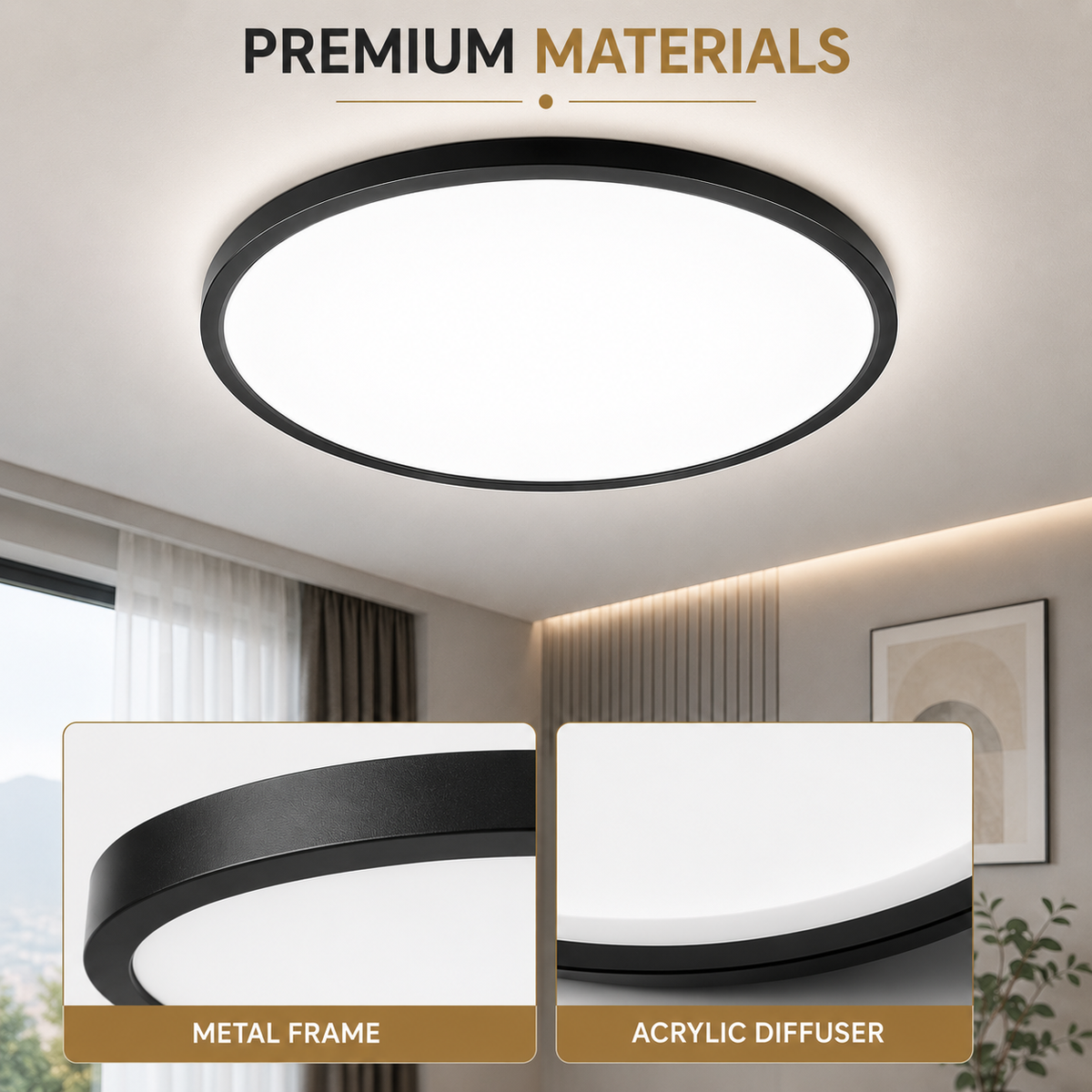 Plafonieră LED neagră Ø50 cm, 60 W, 4000 lm, 3 culori, IP44