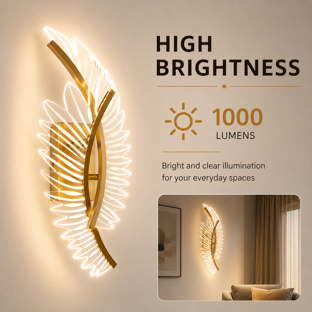 Aplică de perete LED Angel, 50 cm, 18 W, aurie, 3 tonuri de lumină