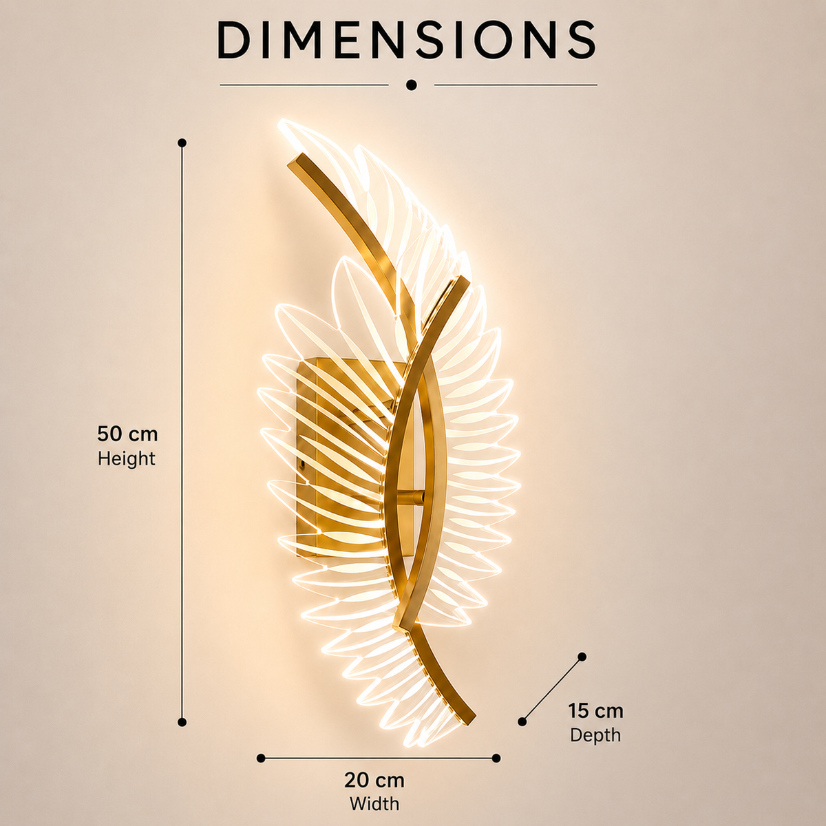 Aplică de perete LED Angel, 50 cm, 18 W, aurie, 3 tonuri de lumină
