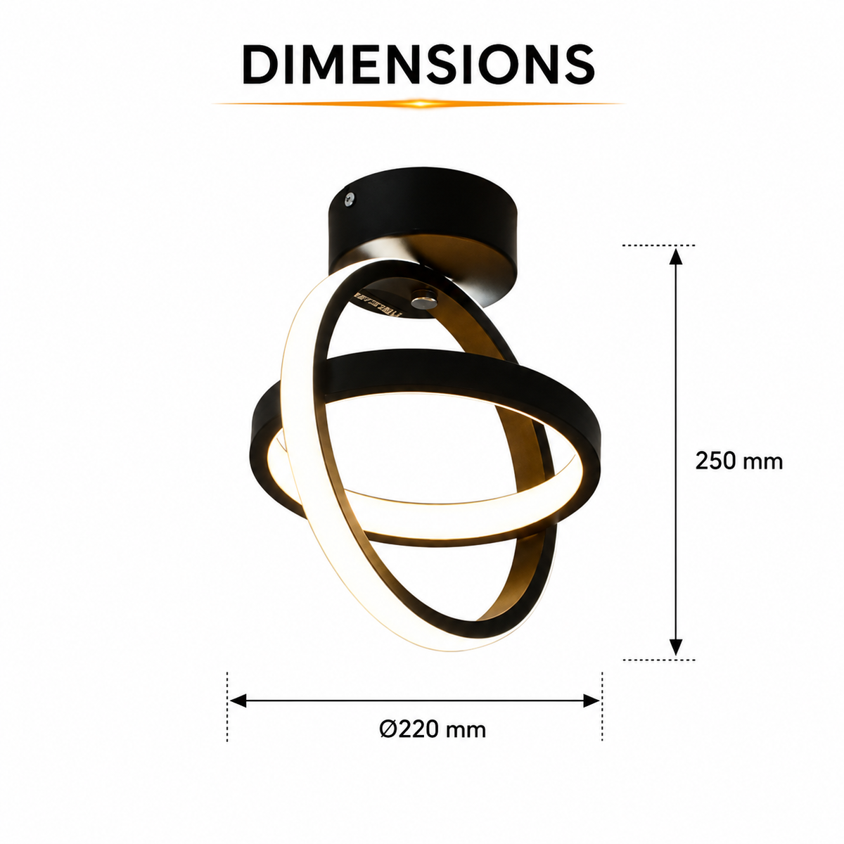 Plafonieră LED rotundă neagră 23 W, cu 2 inele și 3 temperaturi de culoare