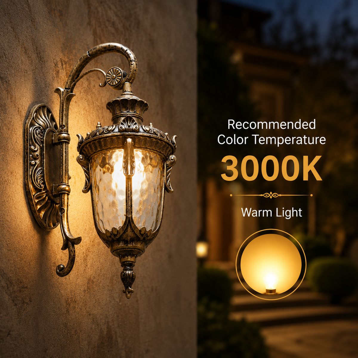 Felinar vintage de exterior pentru perete, E27, 60 W, IP65, bronz antichizat