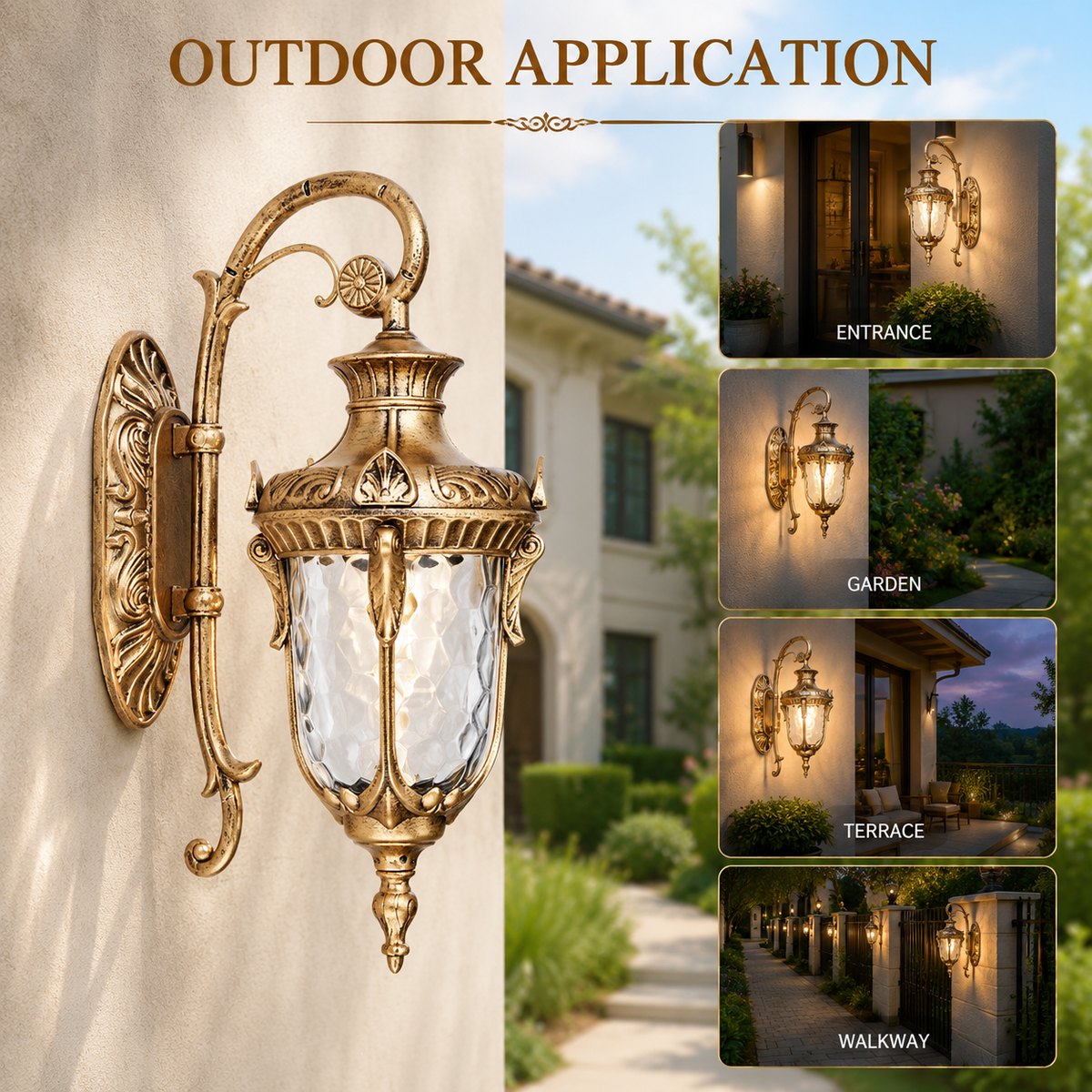 Felinar vintage de exterior pentru perete, E27, 60 W, IP65, bronz antichizat