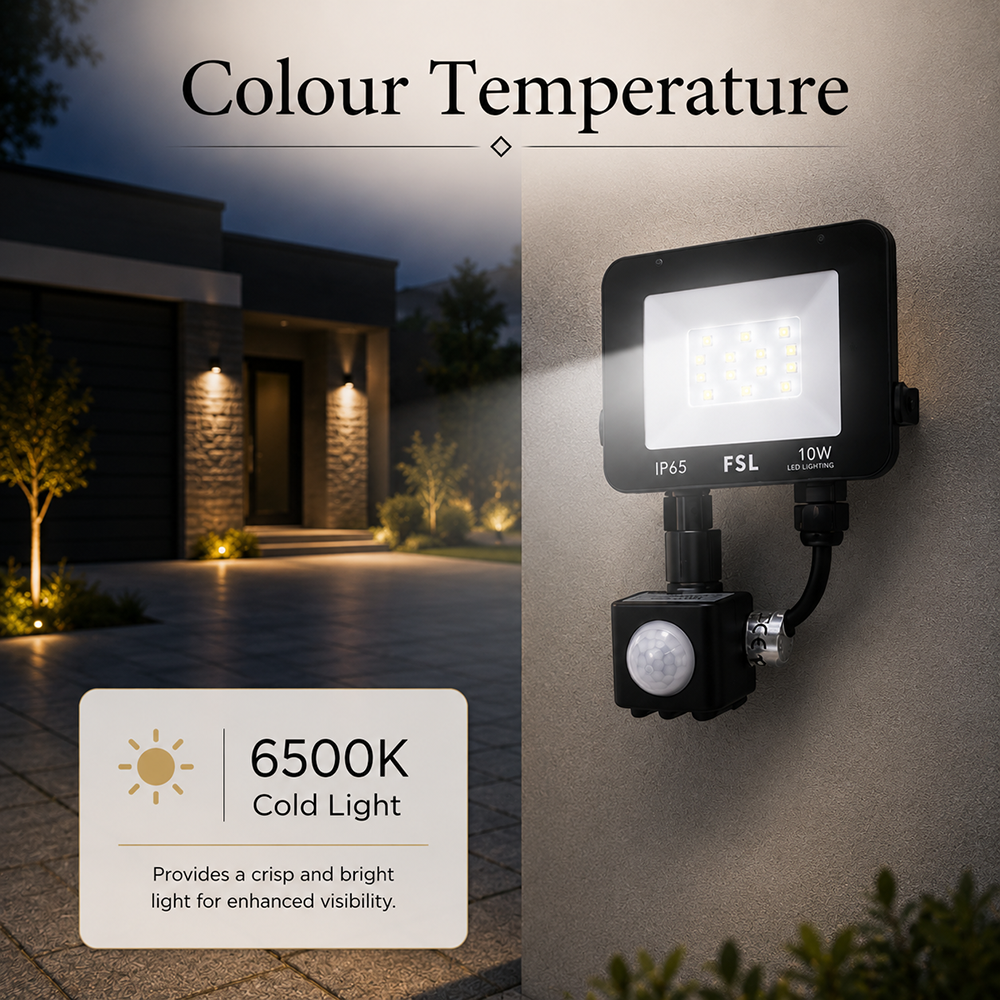 Proiector LED exterior 10 W cu senzor de mișcare, 800 lm, 6500 K