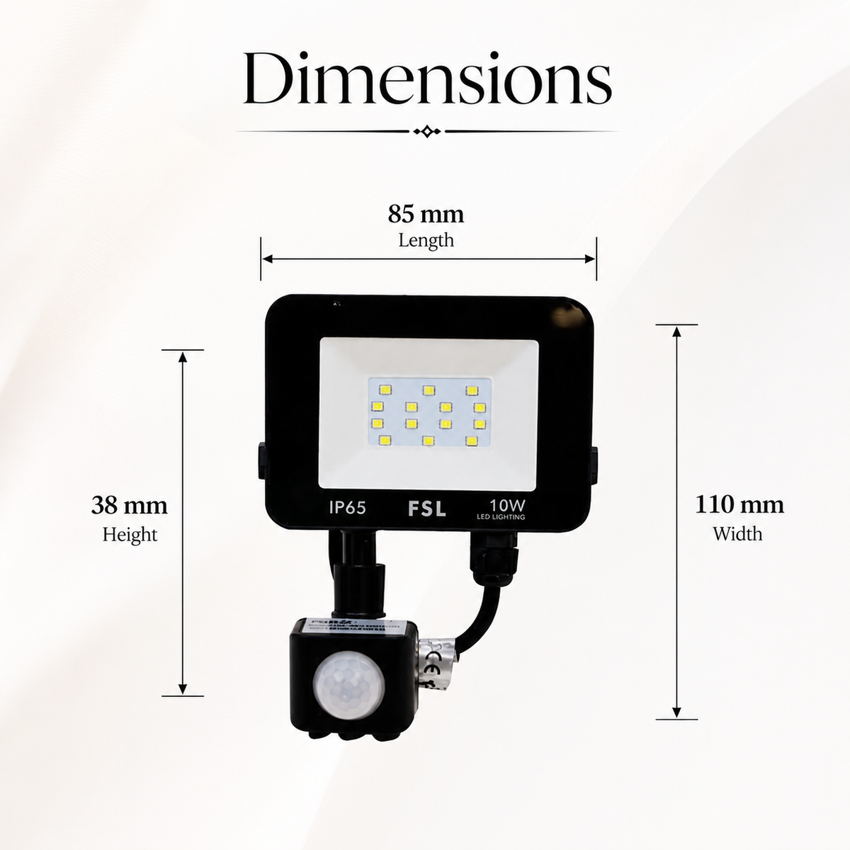 Proiector LED exterior 10 W cu senzor de mișcare, 800 lm, 6500 K