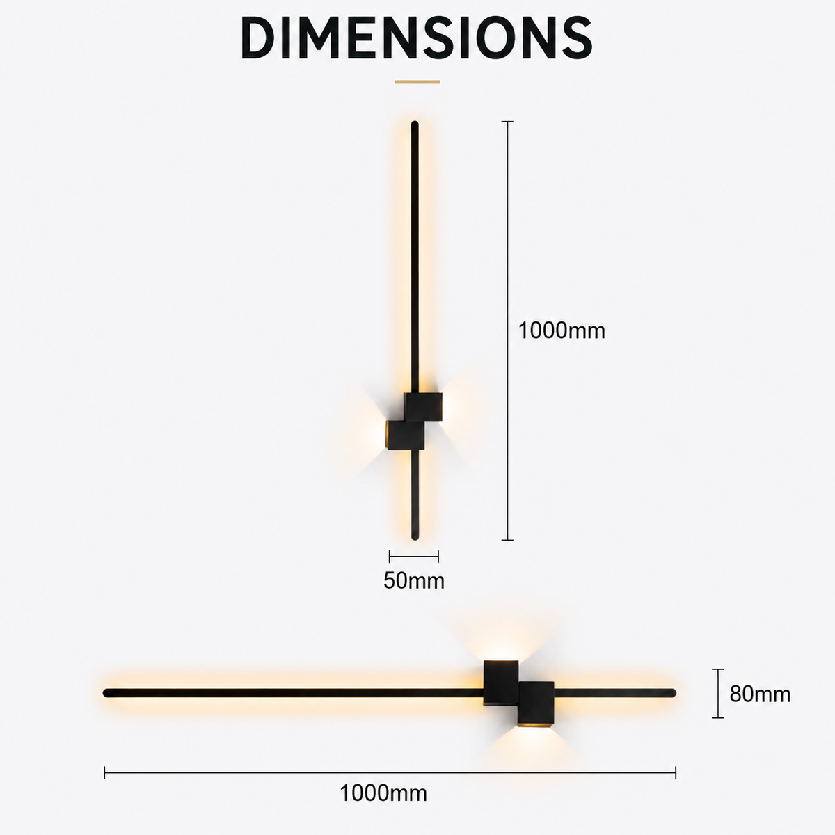 Aplica LED de perete neagră, 100 cm, 38 W, 3 temperaturi de culoare