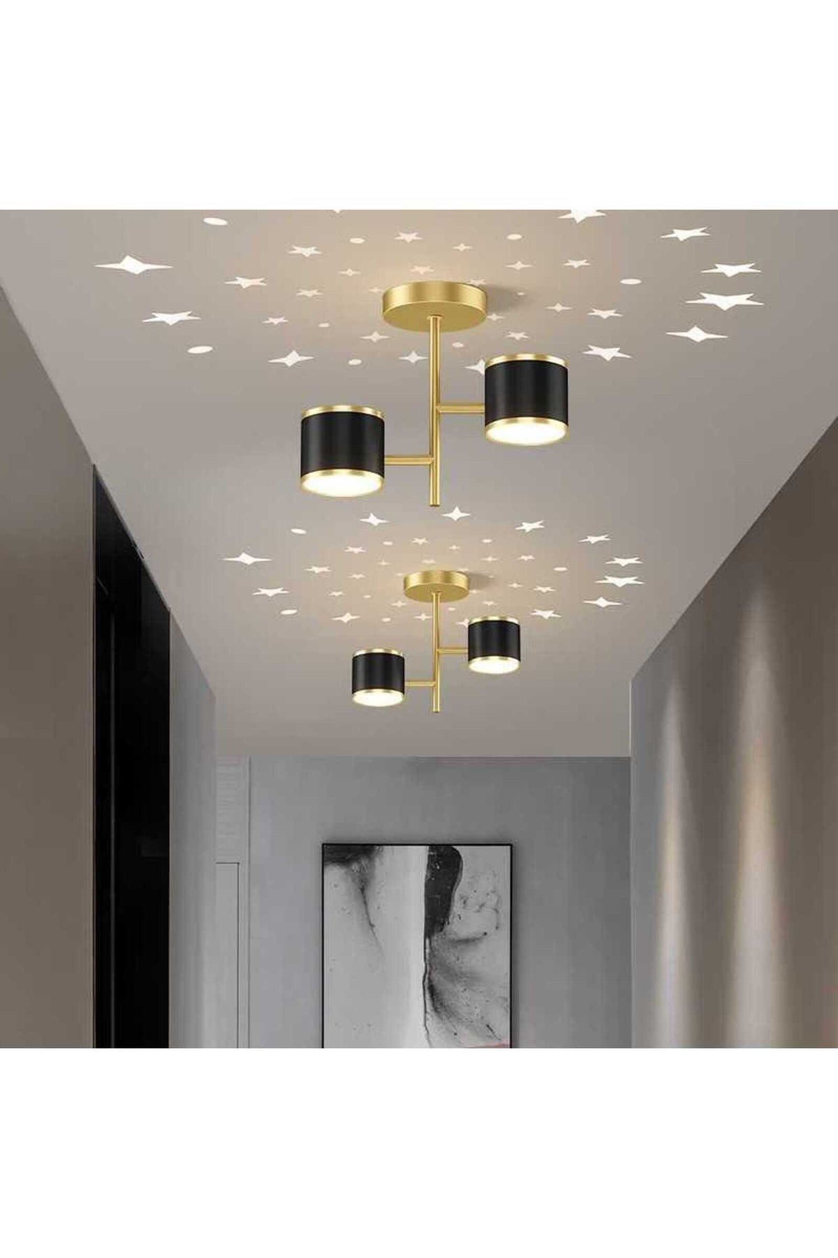 Plafonieră LED modernă neagră și aurie, 14 W, 3 tipuri de lumină