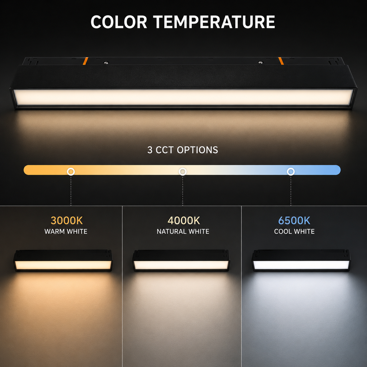 Proiector liniar LED magnetic 48V, 10W, 3CCT, dimabil, 1000 lm, 30 cm