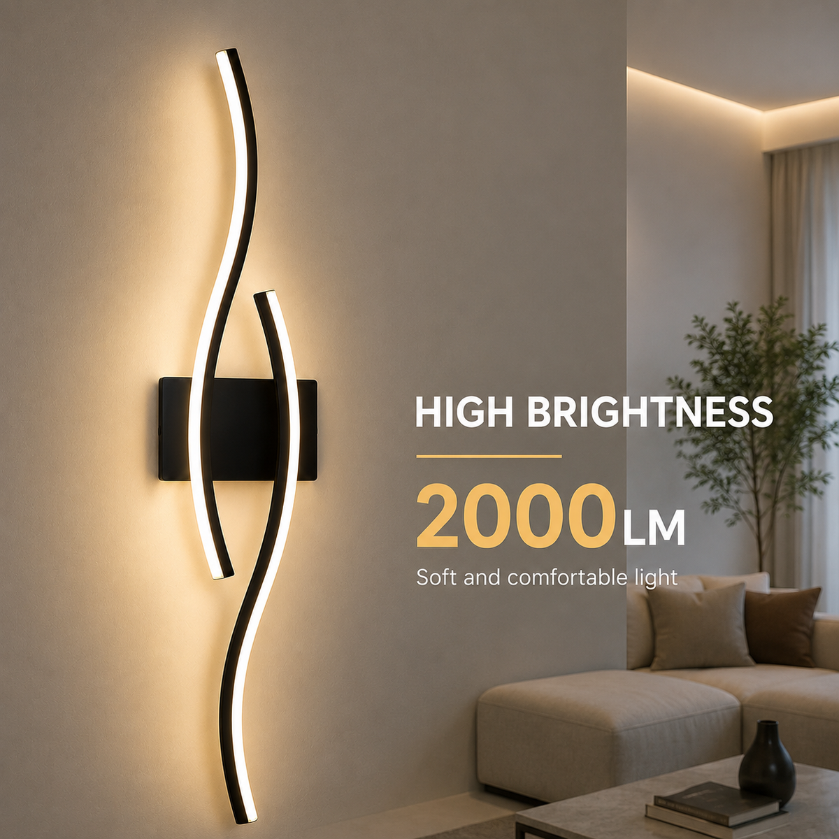 Aplică LED neagră, 80 cm, 32 W, 1600 lm, 3 temperaturi de culoare