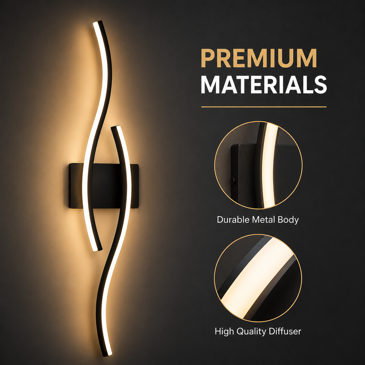 Aplică LED neagră, 80 cm, 32 W, 1600 lm, 3 temperaturi de culoare