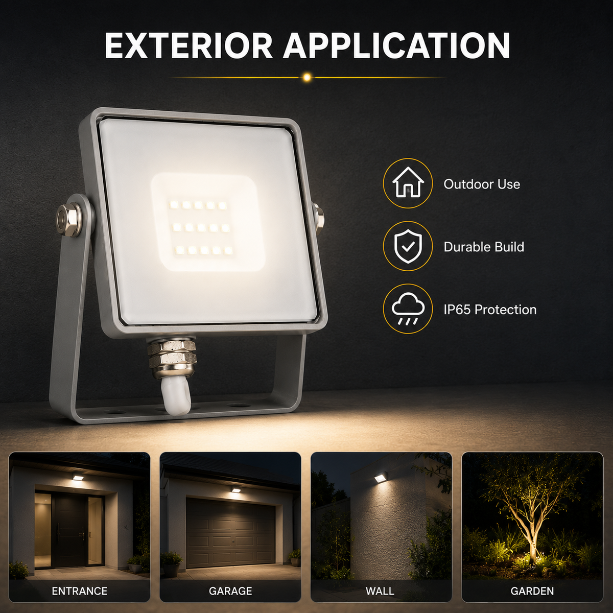 Proiector LED cu cip Samsung, 10 W, 800 lm, 3000 K, IP65, gri