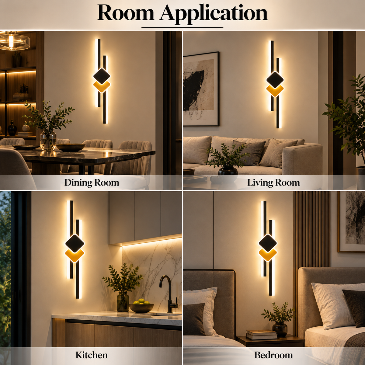 Aplică LED de perete neagră, 65 cm, 3 culori de lumină, 60 W
